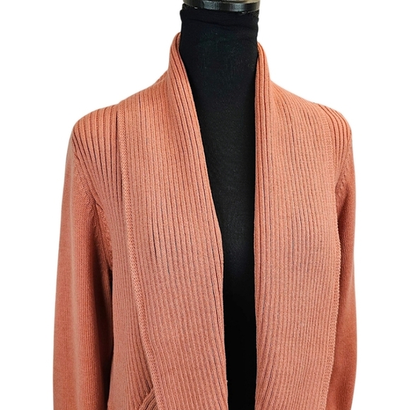 NWT Chico's Ribbed Cocoon Cardigan Agra Red Sz Large Coral Casual Cotton Preppy - Picture 13 of 16